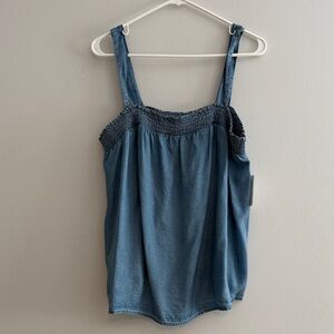 Old Navy Blue Smocked-Neck Denim-Look Camisole